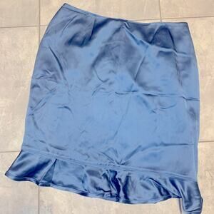 NWT NIPON BOUTIQUE Helena Blue Satin Lined Ruffle Hem Skirt Size 18 US